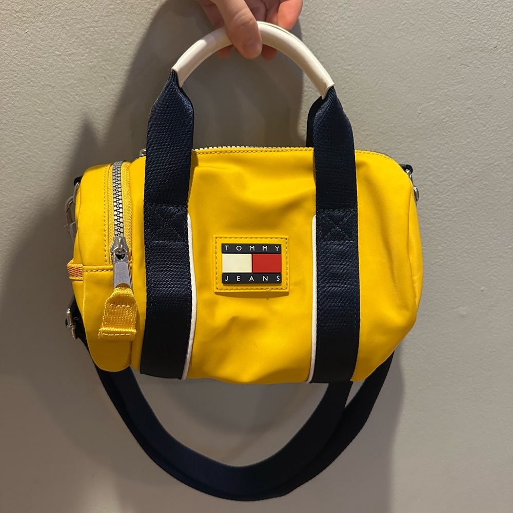SOLD!! Tommy Hilfiger Jeans Yellow and Navy Mini Duffle Nylon Bag